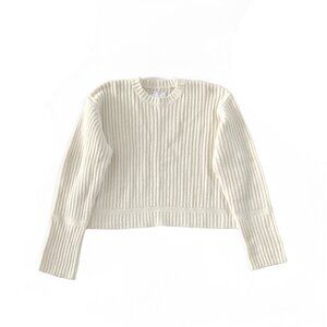 Asos Design Sweater Womens S Off-White Supersoft Knit Ribbed Cropped Crewneck